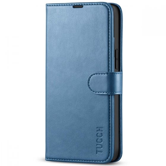 TUCCH iPhone 13 Mini Wallet Case, Mini iPhone 13 5.4-inch Leather Case, Folio Flip Cover with RFID Blocking, Stand, Credit Card Slots, Magnetic Clasp Closure - Lake Blue