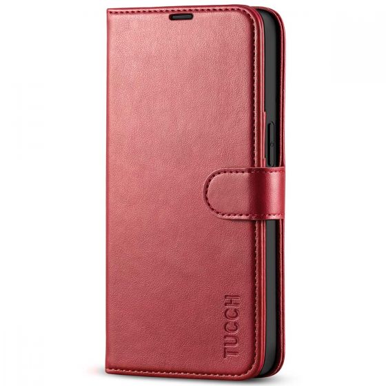 TUCCH iPhone 13 Pro Wallet Case, iPhone 13 Pro PU Leather Case, Folio Flip Cover with RFID Blocking and Kickstand - Dark Red