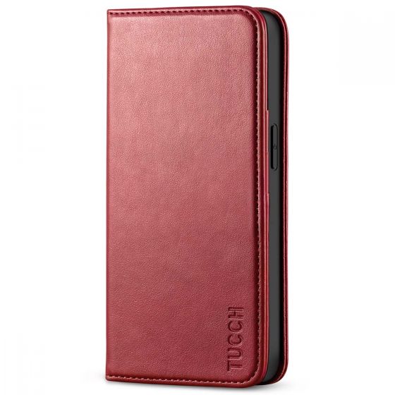 TUCCH iPhone 13 Pro Max Leather Case, iPhone 13 Pro Max PU Wallet Case with Stand Folio Flip Book Cover and Magnetic Closure - Dark Red