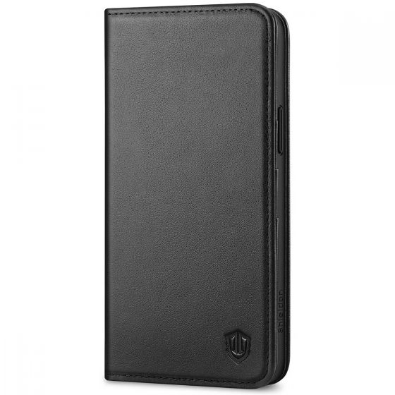 SHIELDON iPhone 15 Plus Genuine Leather Wallet Case, iPhone 15 Plus Folio Case - Black