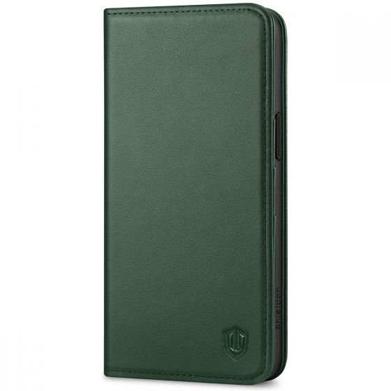 SHIELDON iPhone 15 Pro Max Genuine Leather Wallet Case, iPhone 15 Pro Max Front Cover Leather Case - Midnight Green