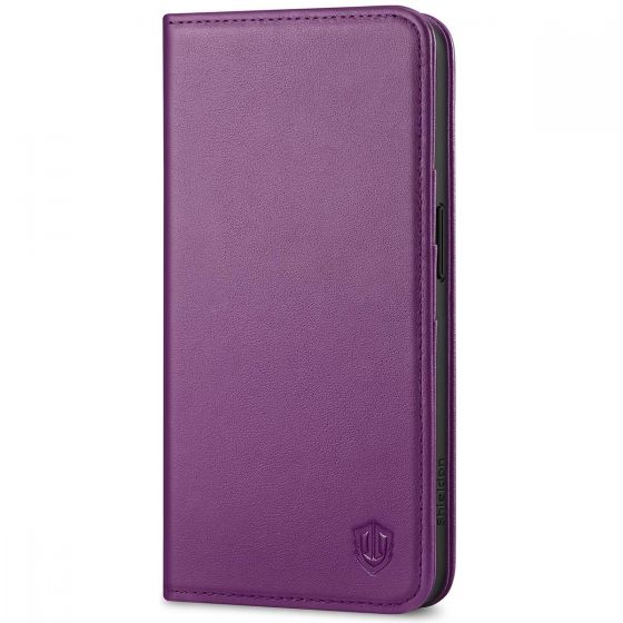 SHIELDON iPhone 15 Pro Genuine Leather Wallet Case, iPhone 15 Pro Phone Case with Card Holder - Purple