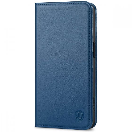 SHIELDON iPhone 15 Genuine Leather Wallet Case, iPhone 15 Fold Case - Royal Blue