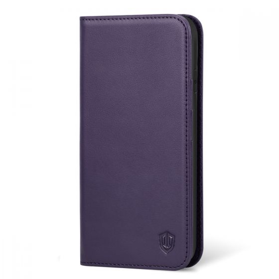 SHIELDON iPhone XR Leather Case, iPhone 10R Genuine Leather Folio Wallet Magnetic Protective Case with Shock Absorbing, RFID Blocking, Card Holder, Kickstand - Purple 