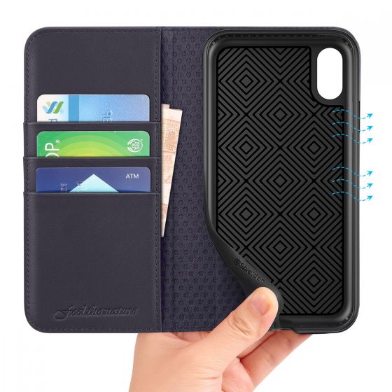 SHIELDON iPhone XR Leather Case, iPhone 10R Genuine Leather Folio