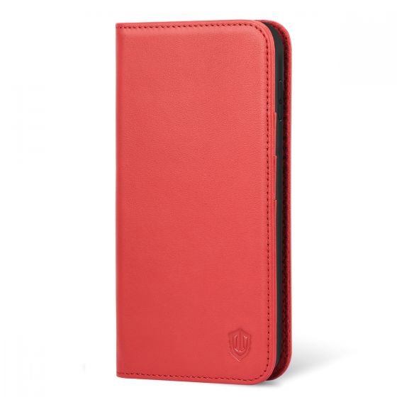 SHIELDON iPhone XR Leather Case, iPhone 10R Genuine Leather Folio Wallet Magnetic Protective Case with Shock Absorbing, RFID Blocking, Card Holder, Kickstand - Red