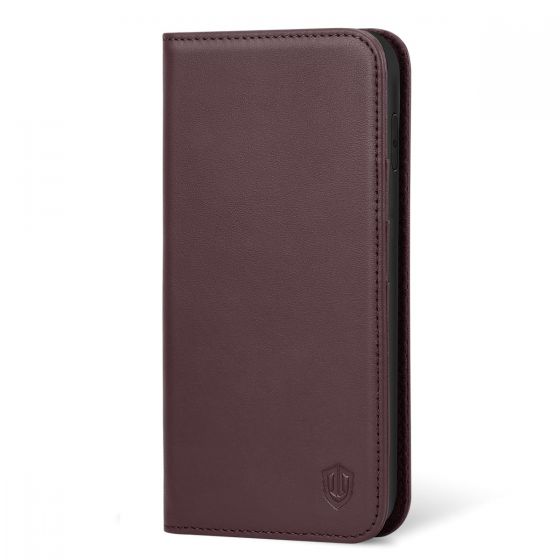 SHIELDON iPhone XR Leather Case, iPhone 10R Genuine Leather Folio Wallet Magnetic Protective Case with Shock Absorbing, RFID Blocking, Card Holder, Kickstand - Wine Red