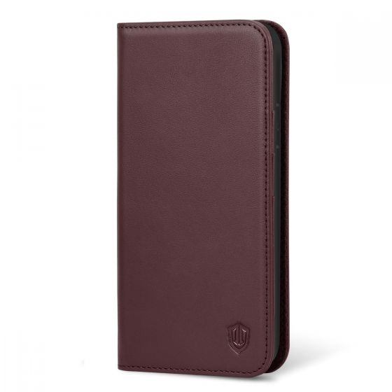 SHIELDON iPhone XS Wallet Cover, iPhone XS Genuine Leather Case, Auto Sleep/Wake Up, Kickstand, Book Flip Folio Style, Magnetic Closure, RFID, Wireless Charging - Wine Red