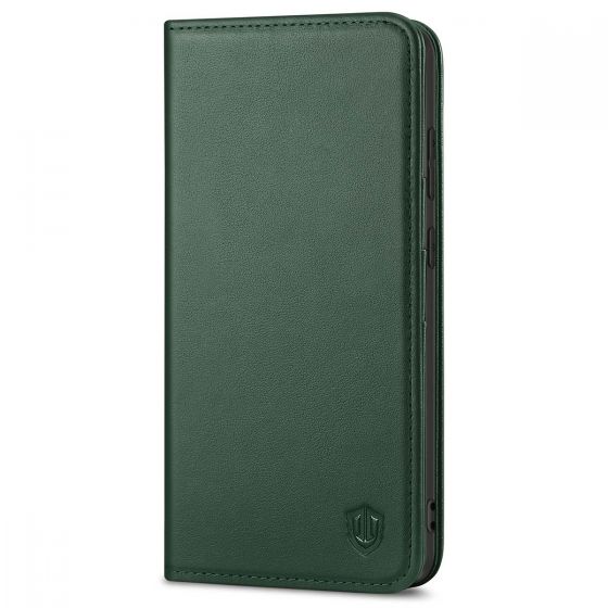 SHIELDON SAMSUNG GALAXY S21FE Flip Folio Book Kickstand Case, SAMSUNG S21 FE Genuine Leather Wallet Case - Midnight Green