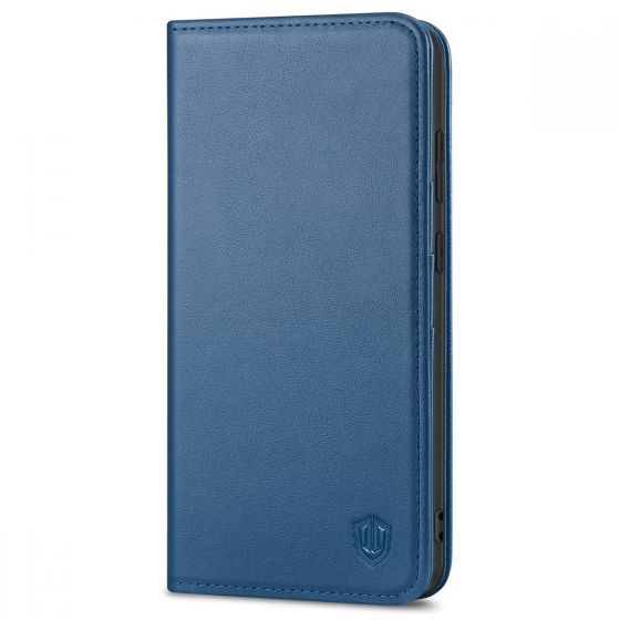 SHIELDON SAMSUNG GALAXY S21FE Flip Folio Book Kickstand Case, SAMSUNG S21 FE Genuine Leather Wallet Case - Royal Blue