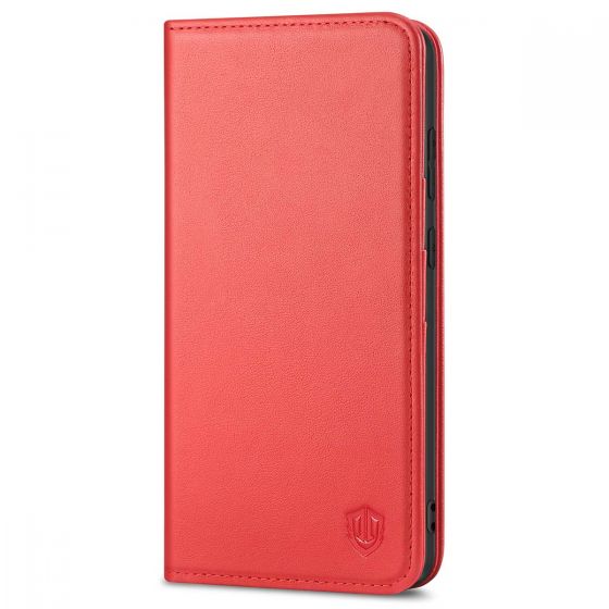 SHIELDON SAMSUNG GALAXY S21FE Flip Folio Book Kickstand Case, SAMSUNG S21 FE Genuine Leather Wallet Case - Red