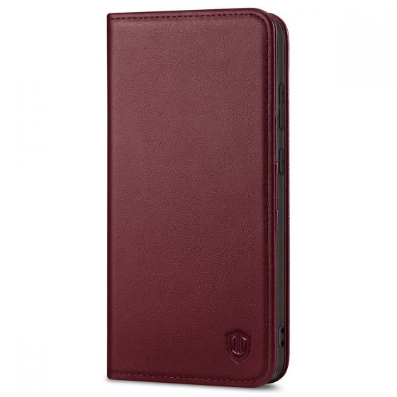 SHIELDON SAMSUNG GALAXY S21FE Flip Folio Book Kickstand Case, SAMSUNG S21 FE Genuine Leather Wallet Case - Wine Red