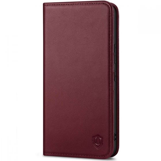 SHIELDON SAMSUNG Galaxy A54 Wallet Case, SAMSUNG A54 Genuine Leather Case RFID Blocking Card Holder Magnetic Closure Kickstand Protective Book Flip Folio Cover - Wine Red