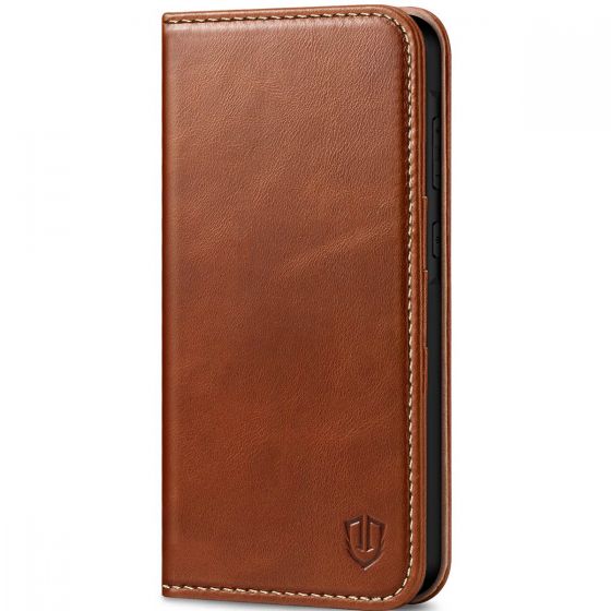 SHIELDON SAMSUNG Galaxy A55 Wallet Case, SAMSUNG A55 Genuine Leather Case RFID Blocking Card Holder Magnetic Closure Kickstand Protective Book Flip Folio Cover - Retro Brown