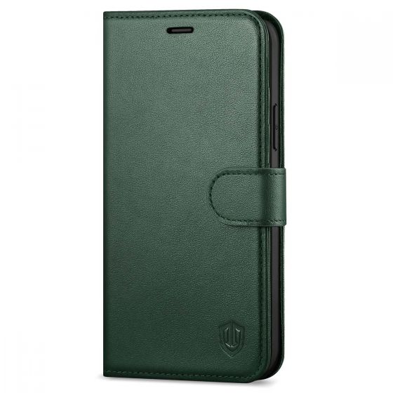 SHIELDON iPhone 12 Mini Leather Case, iPhone 12 Mini Folio Cover with Magnetic Clasp Closure, Genuine Leather, RFID Blocking, Kickstand Phone Case for Mini iPhone 12 5.4-inch 5G Midnight Green