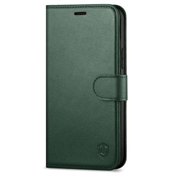 SHIELDON iPhone 13 Pro Max Wallet Case, iPhone 13 Pro Max Genuine Leather Cover with Magnetic Clasp Closure - Midnight Green