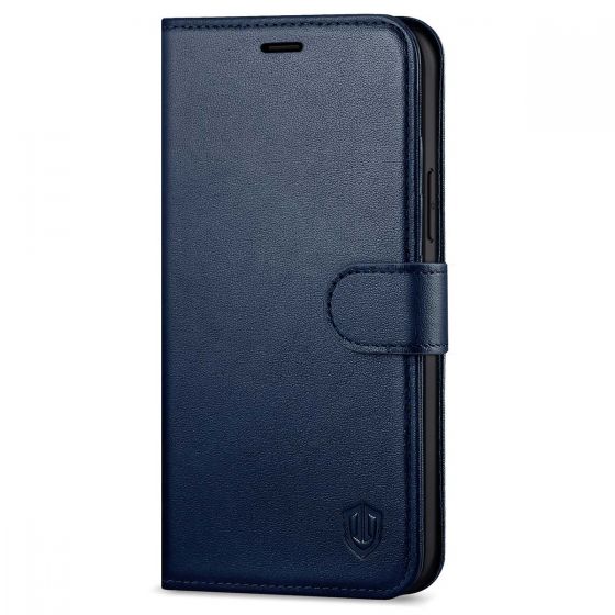 SHIELDON iPhone 13 Pro Max Wallet Case, iPhone 13 Pro Max Genuine Leather Cover with Magnetic Clasp Closure - Navy Blue