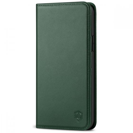 SHIELDON iPhone 13 Pro Wallet Case, iPhone 13 Pro Genuine Leather Cover with Magnetic Closure - Midnight Green