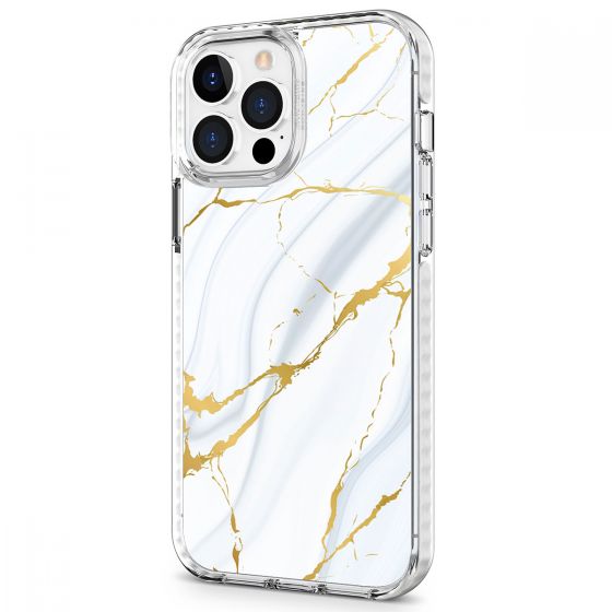 SHIELDON iPhone 13 Pro Max Clear Case Anti-Yellowing, Transparent Thin Slim Anti-Scratch Shockproof PC+TPU Case with Tempered Glass Screen Protector for iPhone 13 Pro Max 5G - Marble White