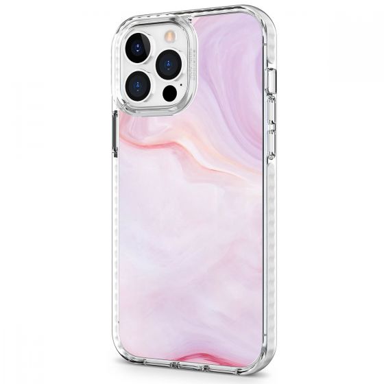 SHIELDON iPhone 13 Pro Max Clear Case Anti-Yellowing, Transparent Thin Slim Anti-Scratch Shockproof PC+TPU Case with Tempered Glass Screen Protector for iPhone 13 Pro Max 5G - Print Pink Marble