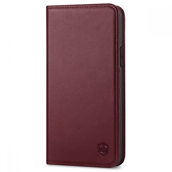 SHIELDON iPhone 13 Wallet Case, iPhone 13 Genuine Leather Cover with RFID Blocking, Book Folio Flip Kickstand Magnetic Closure - Wine Red
