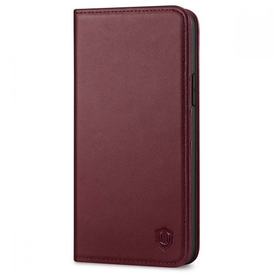 SHIELDON iPhone 13 Pro Wallet Case, iPhone 13 Pro Genuine Leather Cover with Magnetic Closure - Wine Red