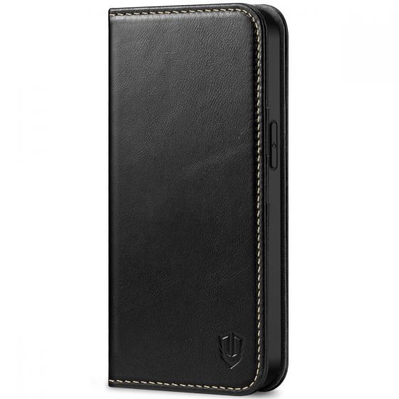 SHIELDON iPhone 13 Pro Max Wallet Case, iPhone 13 Pro Max Genuine Leather Cover - Black - Retro