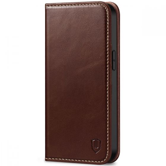 SHIELDON iPhone 13 Pro Max Wallet Case, iPhone 13 Pro Max Genuine Leather Cover - Coffee - Retro