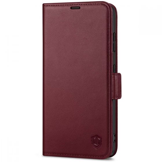 SHIELDON SAMSUNG S21 Ultra Wallet Case - SAMSUNG Galaxy S21 Ultra 6.8-inch Folio Leather Case with Double Magnetic Tab Closure - Wine Red