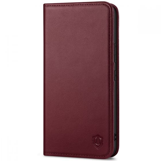 SHIELDON SAMSUNG S22 Wallet Case - SAMSUNG GALAXY S22 Genuine Leather Case Folio Cover - Wine Red