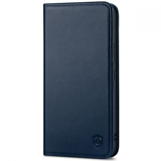 SHIELDON SAMSUNG S22 Plus Wallet Case - SAMSUNG GALAXY S22 Plus Genuine Leather Case Folio Cover - Navy Blue