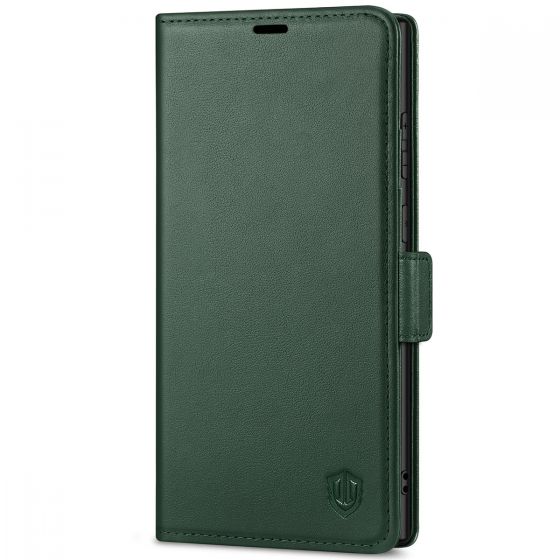 SHIELDON SAMSUNG S22 Ultra Wallet Case - SAMSUNG Galaxy S22 Ultra 5G Genuine Leather Case Folio Cover with Double Magnetic Tab Closure - Midnight Green