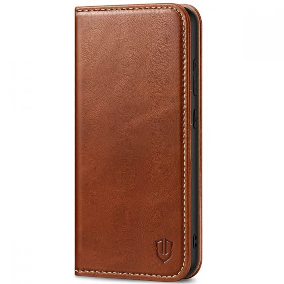 SHIELDON SAMSUNG Galaxy S24 Genuine Leather Wallet Case, SAMSUNG S24 Flip Case Folio Book Magnet Cover - Retro Brown