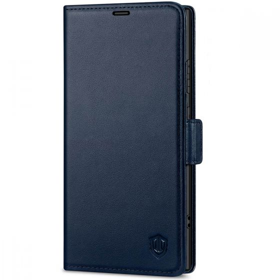 SHIELDON SAMSUNG Galaxy S24 Ultra Wallet Case, SAMSUNG S24 Ultra Leather Cover Flip Folio Book Case - Navy Blue