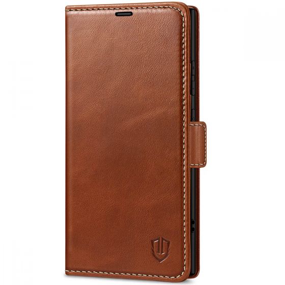 SHIELDON SAMSUNG Galaxy S24 Ultra Wallet Case, SAMSUNG S24 Ultra Leather Cover Flip Folio Book Case - Brown - Retro