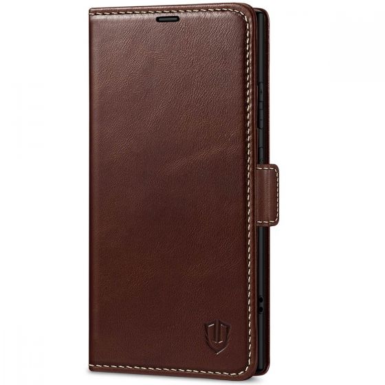 SHIELDON SAMSUNG Galaxy S24 Ultra Wallet Case, SAMSUNG S24 Ultra Leather Cover Flip Folio Book Case - Coffee - Retro