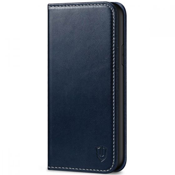 SHIELDON iPhone 11 Wallet Case, Genuine Leather, RFID Blocking, Magnetic Closure - Dark Blue - Retro