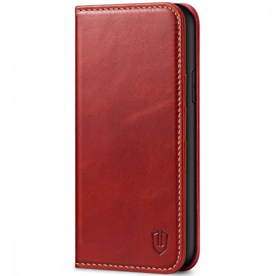 SHIELDON iPhone 11 Wallet Case, Genuine Leather, RFID Blocking, Magnetic Closure - Red - Retro