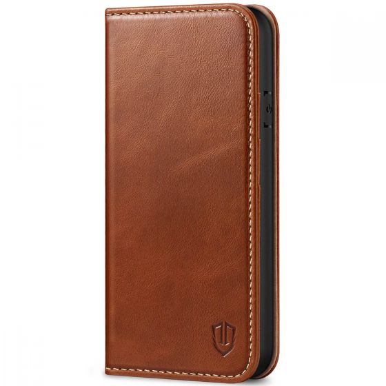 SHIELDON iPhone 8 Wallet Case - iPhone 7 Genuine Leather Kickstand Case - Brown - Retro