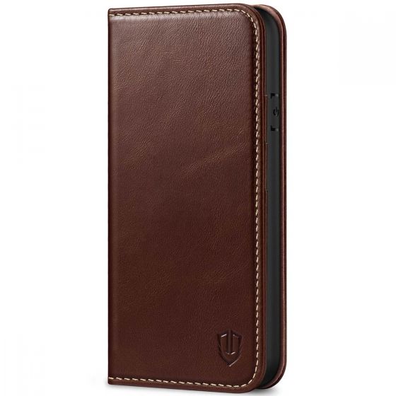 SHIELDON iPhone 8 Wallet Case - iPhone 7 Genuine Leather Kickstand Case - Coffee - Retro