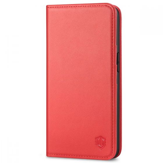 SHIELDON iPhone 14 Wallet Case, iPhone 14 Genuine Leather Cover with RFID Blocking, Book Folio Flip Kickstand Magnetic Closure - Red