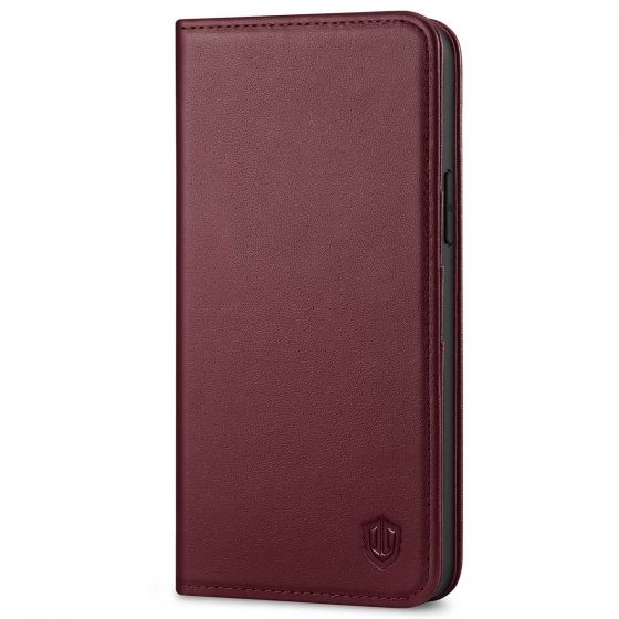 SHIELDON iPhone 14 Plus Wallet Case, iPhone 14 Plus Genuine Leather Cover with RFID Blocking, Book Folio Flip Kickstand Magnetic Closure - Wine Red