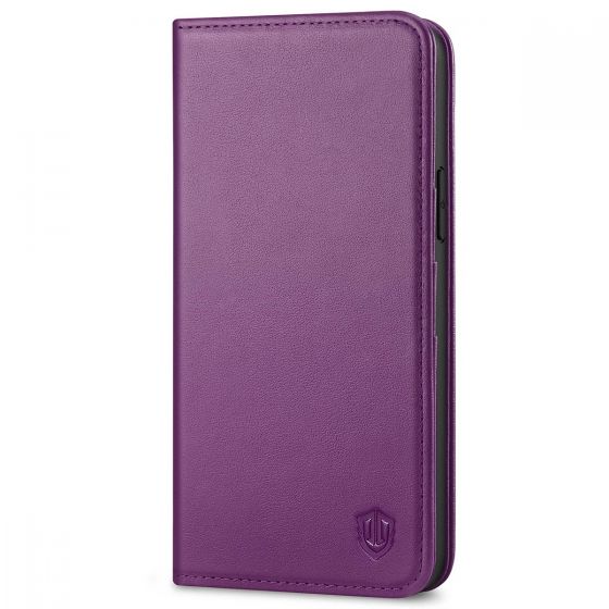 SHIELDON iPhone 14 Plus Wallet Case, iPhone 14 Plus Genuine Leather Cover with RFID Blocking, Book Folio Flip Kickstand Magnetic Closure - Light Purple