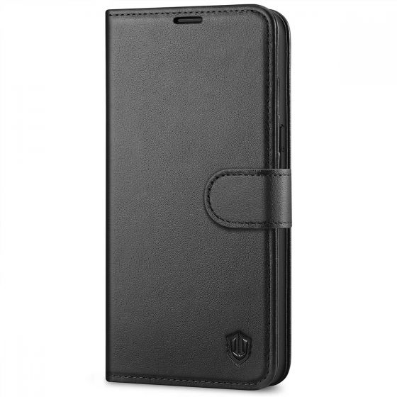 SHIELDON iPhone 14 Pro Wallet Case, iPhone 14 Pro Genuine Leather Cover with Magnetic Clasp - Black