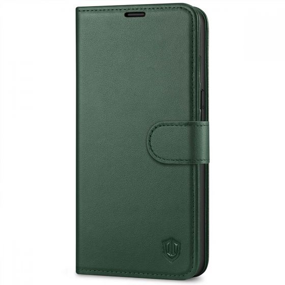 SHIELDON iPhone 14 Pro Wallet Case, iPhone 14 Pro Genuine Leather Cover with Magnetic Clasp - Midnight Green