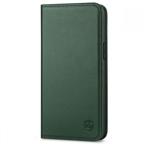 SHIELDON iPhone 14 Pro Max Wallet Case, iPhone 14 Pro Max Genuine Leather Folio Cover - Midnight Green