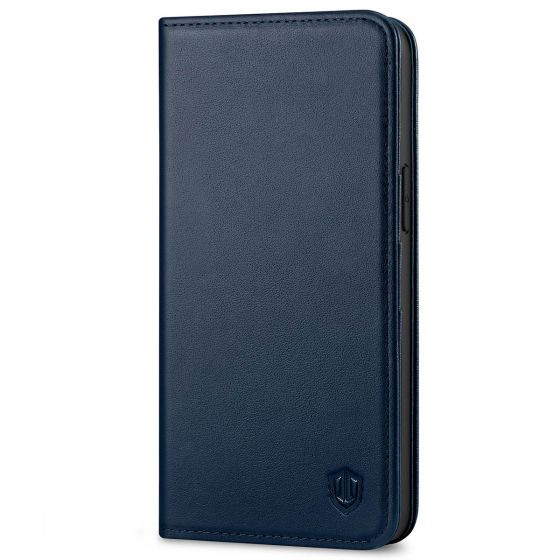 SHIELDON iPhone 14 Pro Max Wallet Case, iPhone 14 Pro Max Genuine Leather Folio Cover - Navy Blue