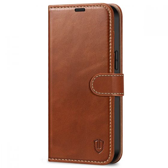 SHIELDON iPhone 14 Pro Max Wallet Case, iPhone 14 Pro Max Genuine Leather Cover with Magnetic Clasp Closure Flip Case - Brown - Retro