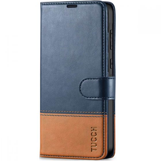 TUCCH SAMSUNG GALAXY A55 Wallet Case, SAMSUNG A55 Leather Case Folio Cover - Blue & Brown