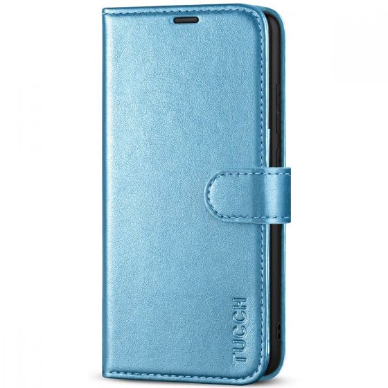 TUCCH SAMSUNG GALAXY A52 Wallet Case, SAMSUNG A52 Flip Case 6.5-inch - Shiny Light Blue
